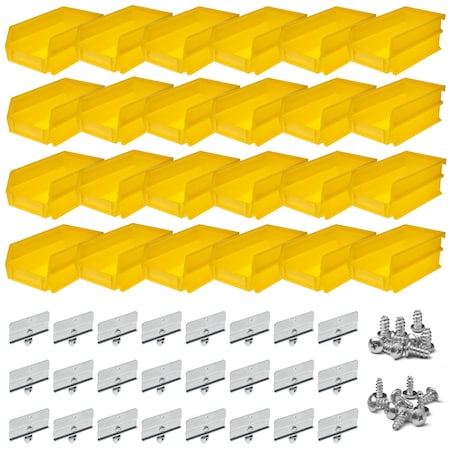 Hanging Bin & Bin Clip Kit, Polypropylene, Yellow, 7-3/8