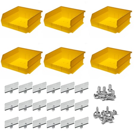 Hanging Bin & Bin Clip Kit, Polypropylene, Yellow, 10-7/8