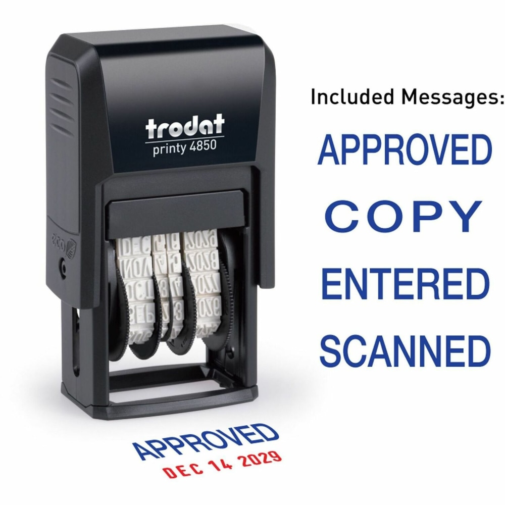 Trodat Micro Message Date Stamp - Date Stamp - 0.75in Impression Width x 1in Impression Length - 10000 Impression(s) - Assorted - Recycled - 1 Each MPN:E4853L