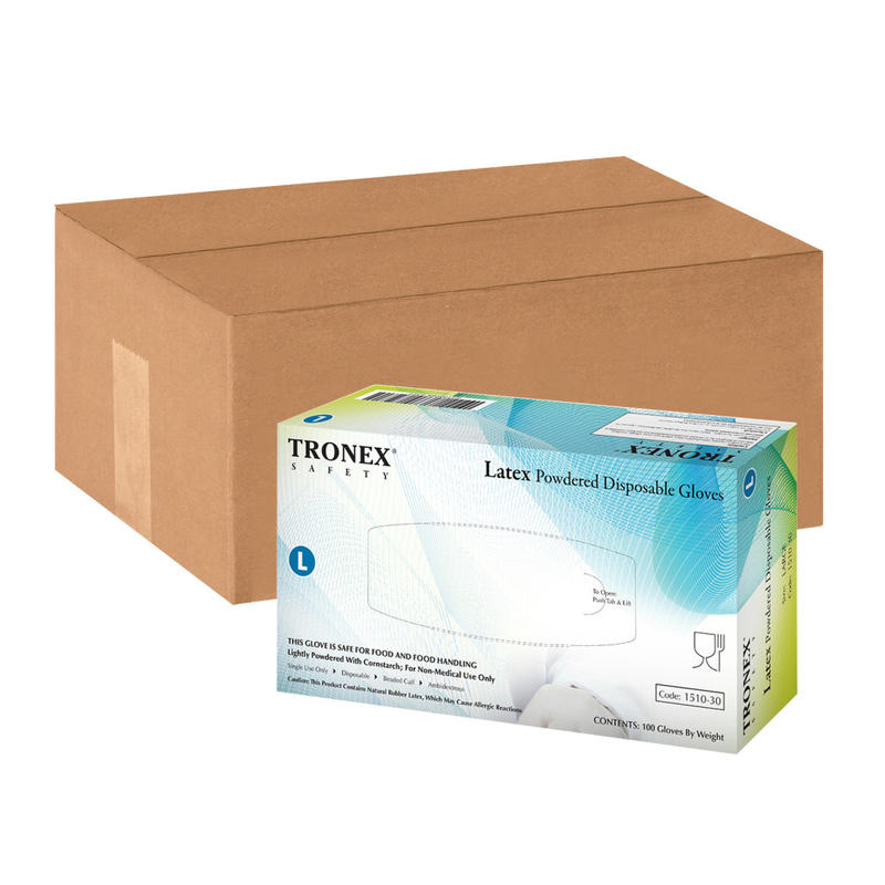Tronex Disposable Powdered Latex Gloves, Large, Natural, 100 Gloves Per Pack, Box Of 10 Packs MPN:1510-30