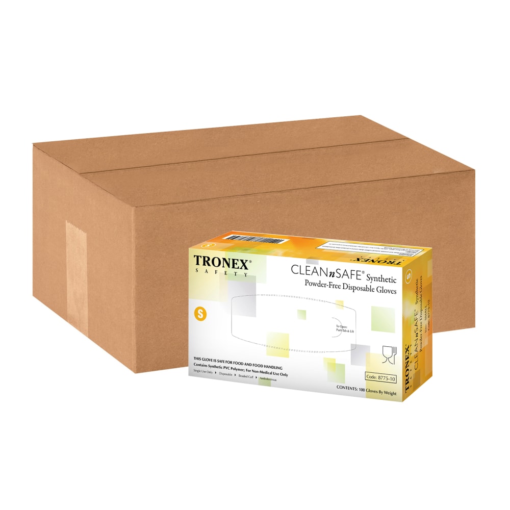Tronex CLEANnSAFE Disposable Powder-Free Synthetic Gloves, Small, Natural, 100 Gloves Per Pack, Box Of 10 Packs (Min Order Qty 2) MPN:8775-10