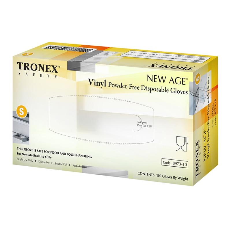 Tronex New Age Disposable Powder-Free Vinyl Gloves, Small, Natural, Pack Of 100 (Min Order Qty 8) MPN:8973-10BX