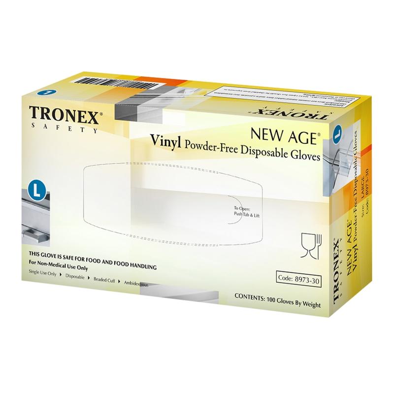 Tronex New Age Disposable Powder-Free Vinyl Gloves, Large, Natural, Pack Of 100 (Min Order Qty 9) MPN:8973-30BX
