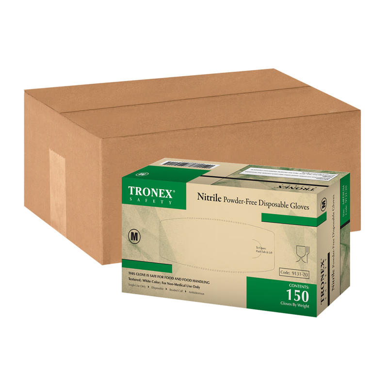 Tronex Fingertip-Textured Disposable Powder-Free Nitrile Gloves, Medium, White, 150 Per Pack, Case Of 4 Packs MPN:9131-20