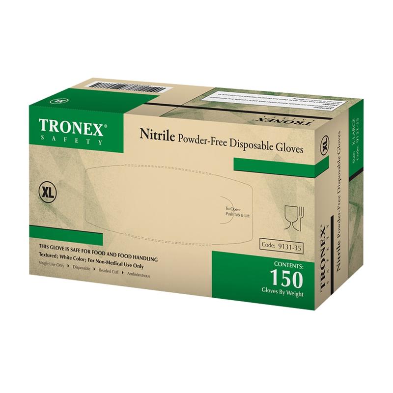 Tronex Finger-Textured Disposable Powder-Free Nitrile Gloves, X-Large, White, Pack Of 150 Gloves (Min Order Qty 3) MPN:9131-35BX