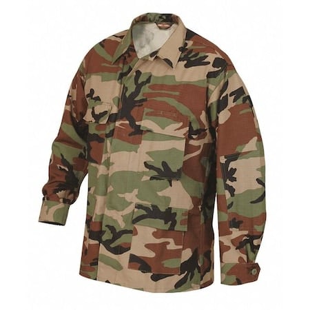 BDU Coat, 100% Cotton Ripstop, Button, Woodland, XL Long MPN:1514