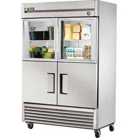 True® T-Series Reach In Refrigerator 49 Cu. Ft. Stainless Steel 2 Glass/2 Solid Doors T-49-2-G-2-HC-FGD01
