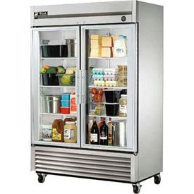 True® T-Series Reach In Refrigerator 49 Cu. Ft. Stainless Steel 2 Glass Doors T-49G-HC-FGD01