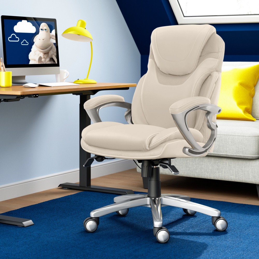 SertaAIR Health & Wellness Ergonomic Bonded Leather High-Back Executive Office Chair, Cream MPN:43807B