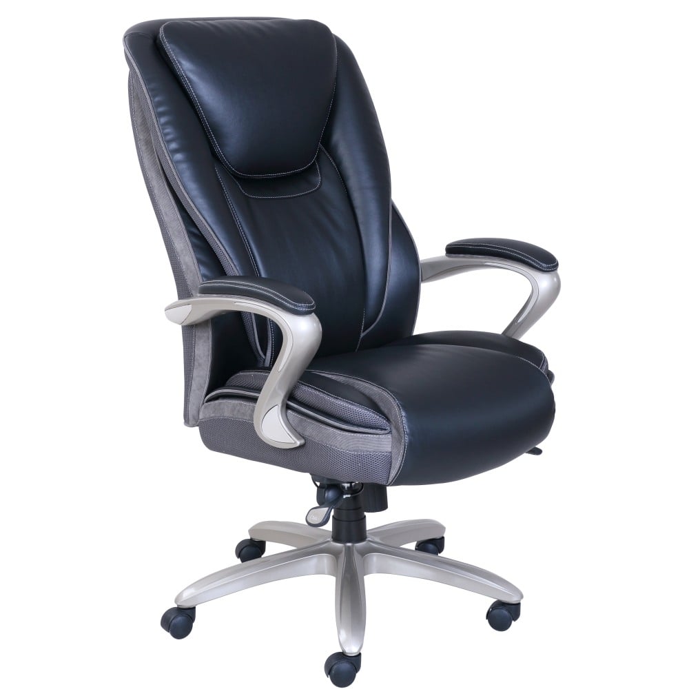 Serta Smart Layers Hensley Big & Tall Ergonomic Bonded Leather High-Back Chair, Black/Silver MPN:47446