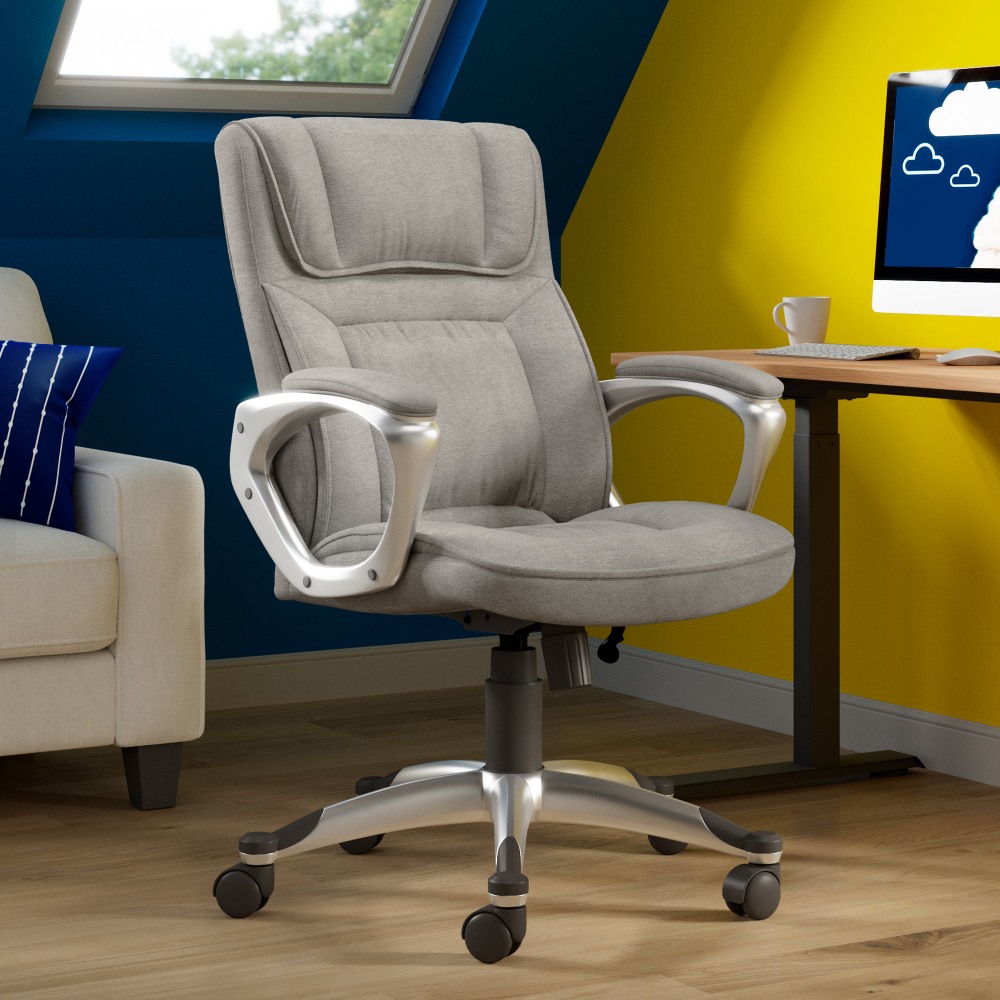 Serta Hannah Ergonomic Fabric Mid-Back Office Chair, Glacial Gray/Silver MPN:47910