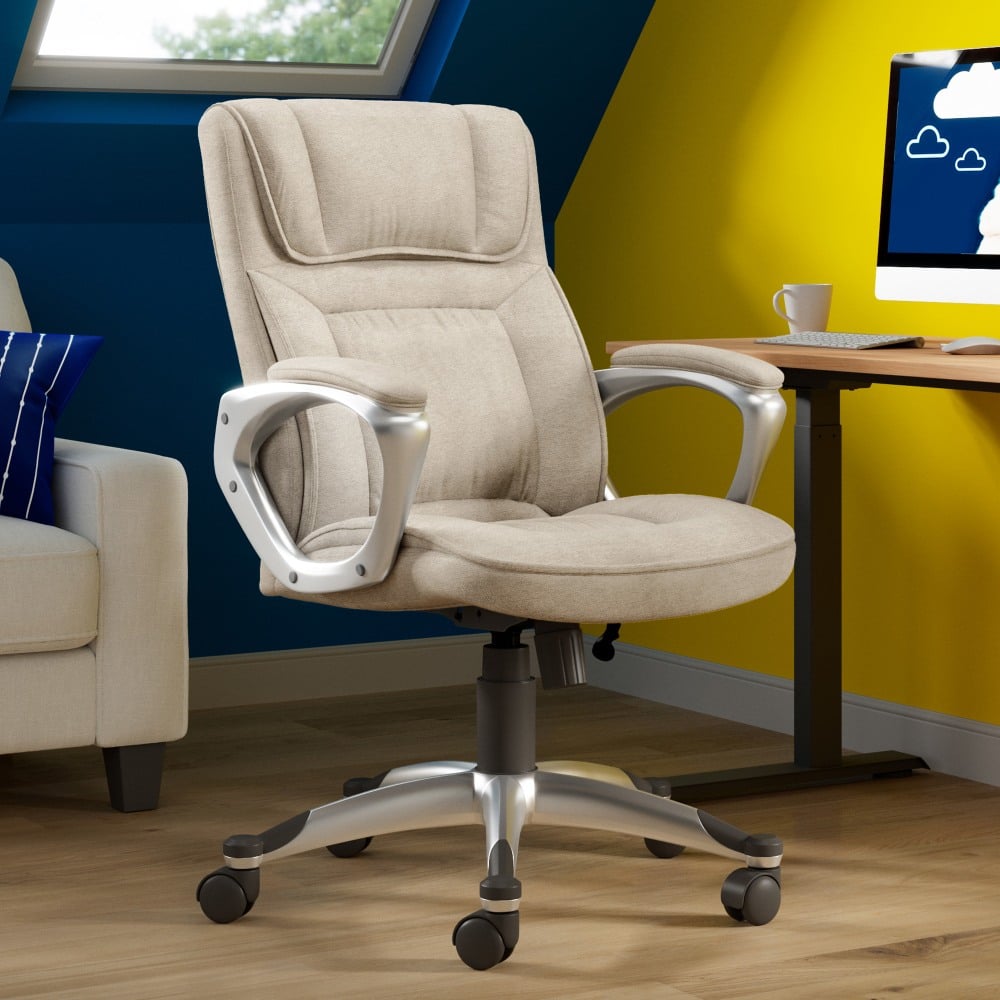 Serta Hannah Ergonomic Fabric Mid-Back Office Chair, Tan/Silver MPN:47911