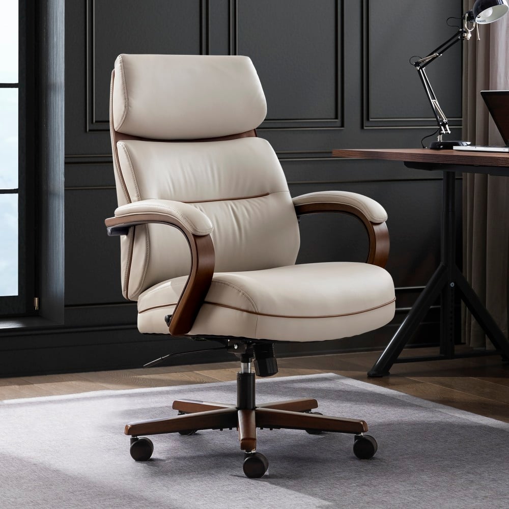 Finch Neo Two Ergonomic Vegan Leather Mid-Back Executive Office Chair, Cream/Cognac MPN:52373-CRM