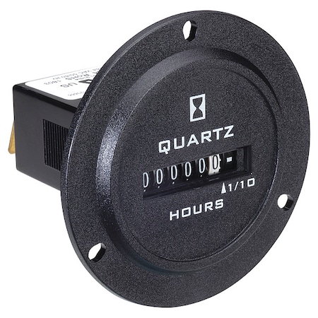 Hour Meter, Round, Electromechanical, Non Resettable, Hours/Tenths, 120 to 240V AC, 6 Digits, Black MPN:722-0004