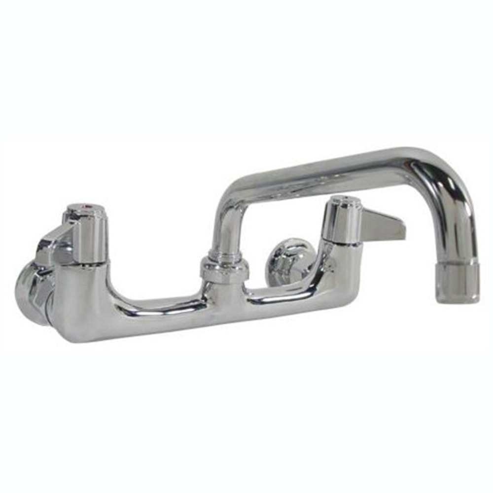 T&S Brass Wall-Mount Swivel Faucet, 12in Spout, 8in Centers, Stainless MPN:5F-8WLX12
