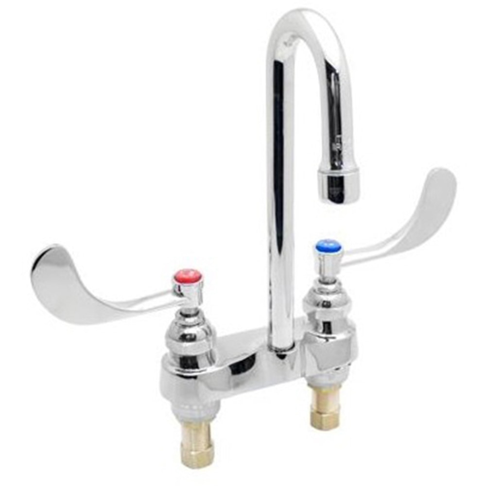 T&S Brass Deck-Mount Medical Faucet, 3in Spout, 4in Centerset, Stainless MPN:B-0892-M