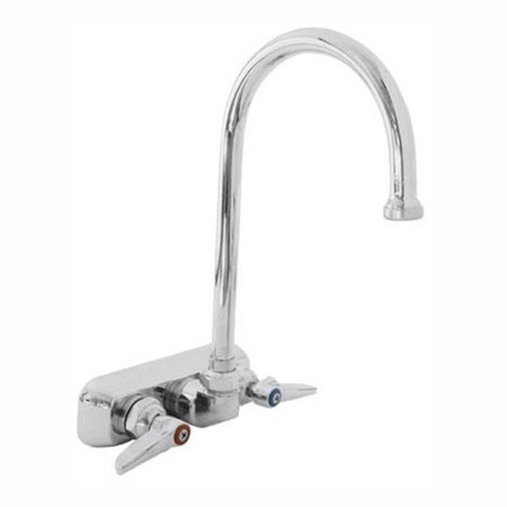T&S Brass Wall-Mount Workboard Faucet, 6in Nozzle, 4in Centers, Stainless MPN:B-1146
