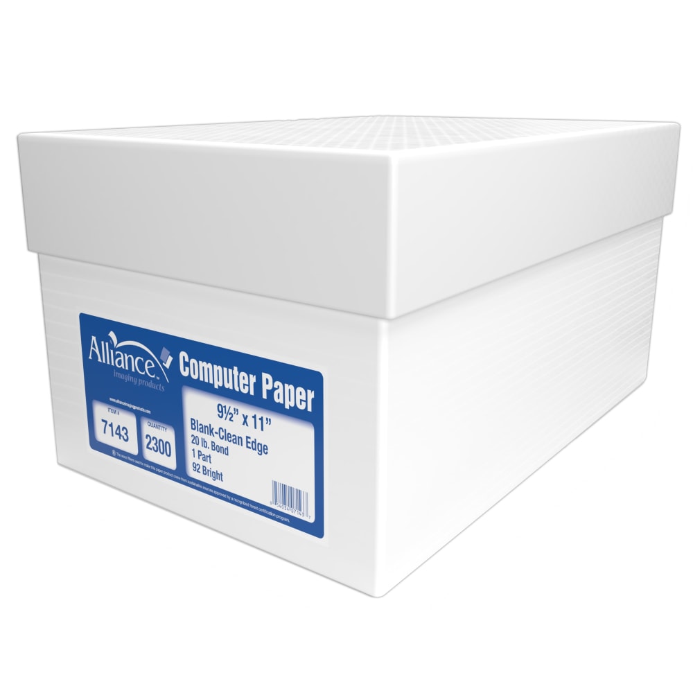 Alliance 1-Part Computer Paper, Z-Fold, 9-1/2in x 11in, 92+ Brightness, 20 Lb, White, Ream Of 2, 300 Sheets MPN:7143