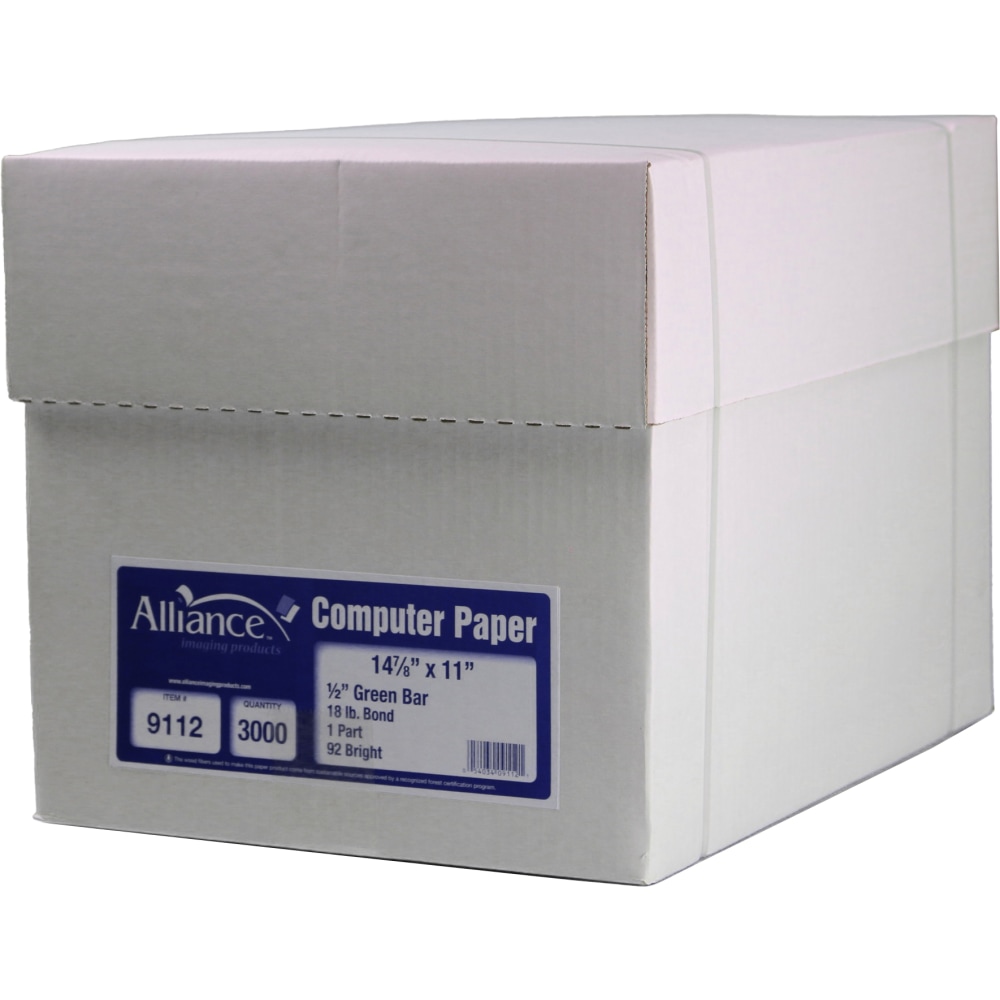 Alliance Computer Paper, 14-7/8in x 11in, 18 Lb, White/Green Bar MPN:9112