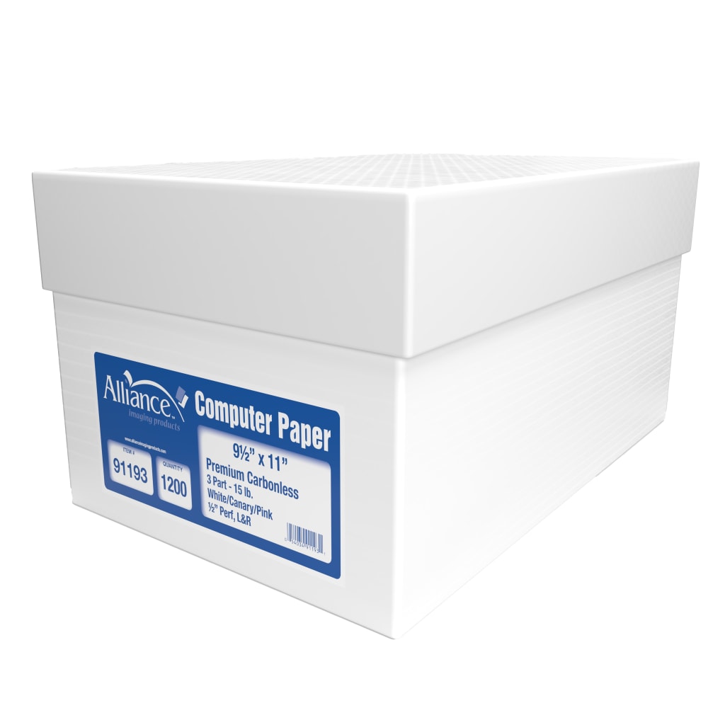 Alliance 3-Part Carbonless Computer Paper, 9-1/2in x 11in, White/Canary/Pink, Ream Of 1, 200 Sheets MPN:91193