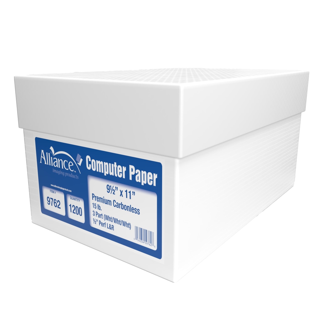 Alliance 3-Part Carbonless Computer Paper, 9-1/2in x 11in, White, Ream Of 1, 200 Sheets MPN:9762