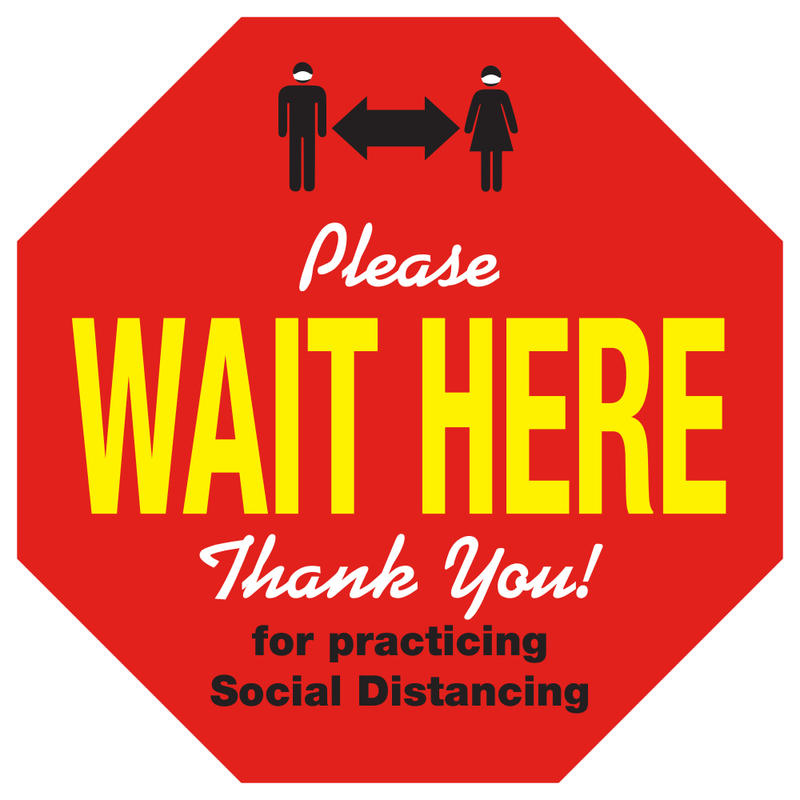 Alliance Social Distancing Floor Decals, Please Wait Here, 8-1/2in Octagon, Red, Pack Of 25 Floor Decals MPN:667008