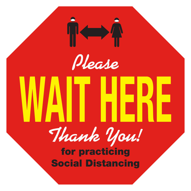 Alliance Please Wait Here Social Distancing Floor Decals, 12in Octagon, Red, Pack Of 25 Decals MPN:667009
