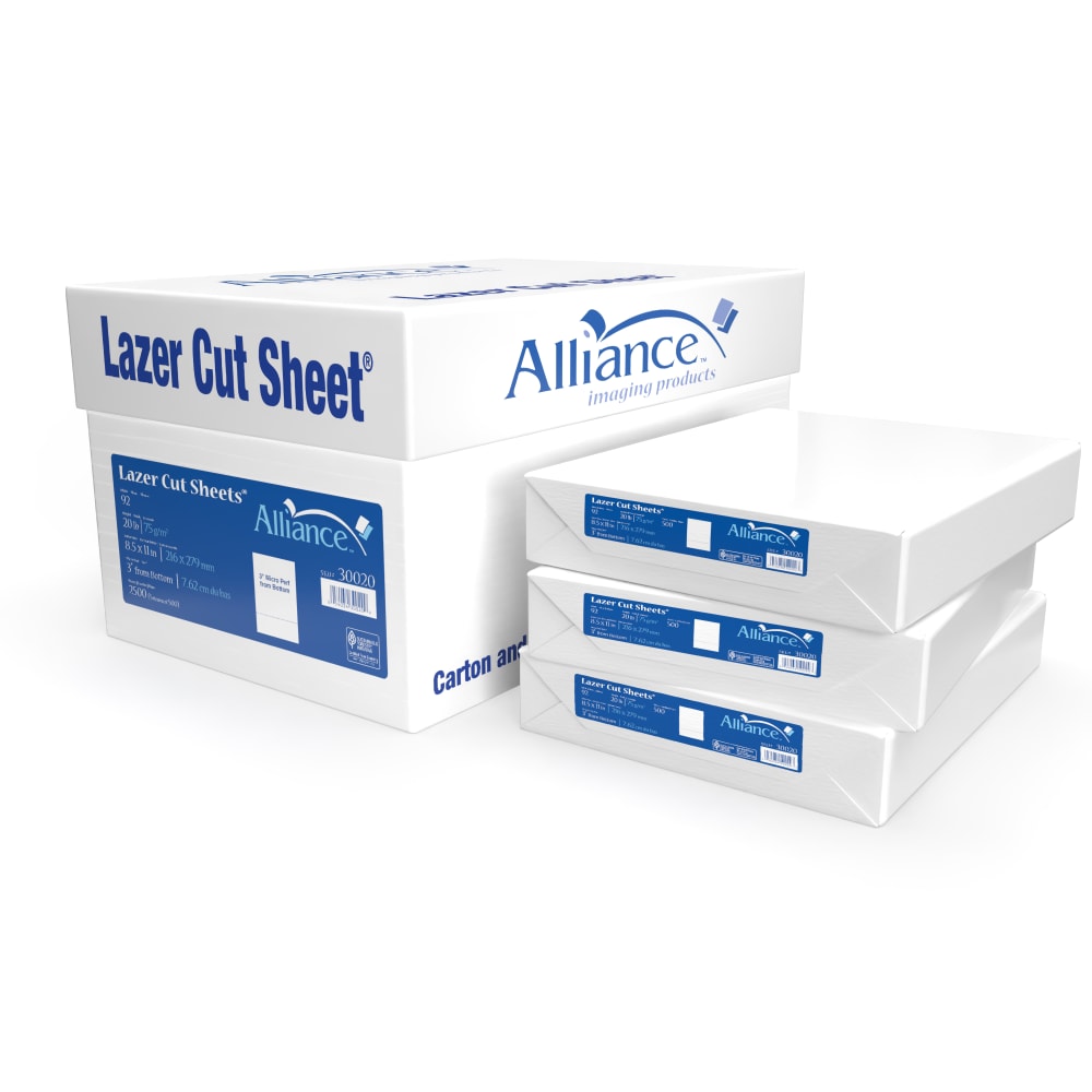 Alliance Pre-Perforated Cut Sheets, 8-1/2in x 11in, 20 Lb, White, 500 Sheets Per Ream, Case Of 5 Reams MPN:30020