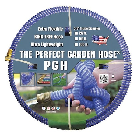 5/8 in ID x 25 ft L Water Hose, Rubber Tube, Blue, Brass x Brass Fitting MPN:PGH-25-BL