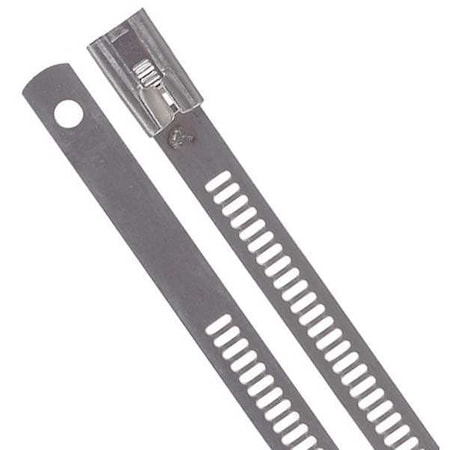 Cable Tie, 12 in L, 4 in Max Bundle Dia., Silver, 316 Stainless Steel, 250 lb Strength, 100 PK MPN:TYS12-280