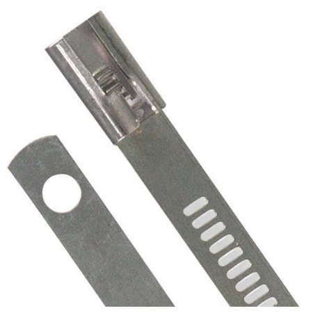 Cable Tie, 12 in L, 3 in Max Bundle Dia., Silver, 316 Stainless Steel, 250 lb Strength, 100 PK MPN:TYS12-470