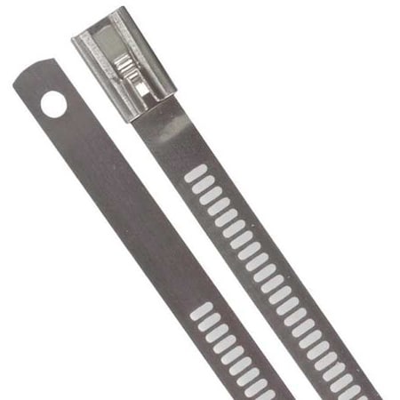 Cable Tie, 6 in L, 2 in Max Bundle Dia., Silver, 316 Stainless Steel, 250 lb Strength, 100 PK MPN:TYS6-280