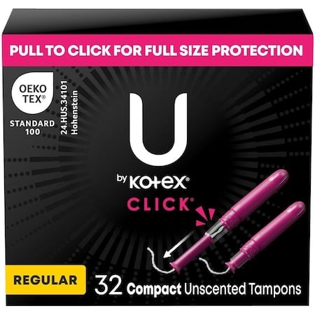 Sanitary Tampons, U Click, KOTEX, Regular, Form Fitting Grooves, 32/Pack, 6 PK MPN:51583