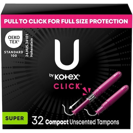 Sanitary Tampons, KOTEX Click, Heavy, Form Fitting Grooves, 32/Pack, 6 PK MPN:51584