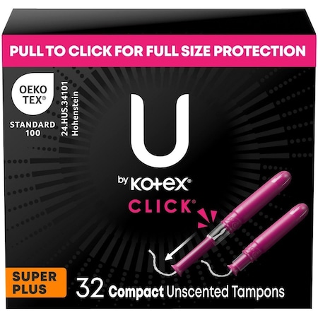 Sanitary Tampons, U Click, KOTEX, Heavy, Form Fitting Grooves, 32/Pack, 6 PK MPN:51585
