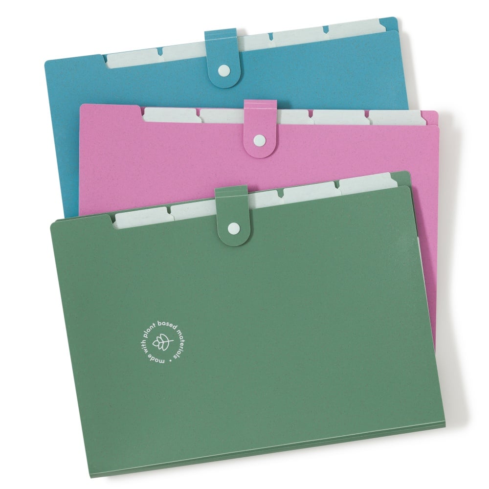 U Brands U-Eco 6 Pocket Poly Expandable Folder, 6in Expansion, Letter (8 1/2in x 11in), Assorted Colors, Pack Of 3 MPN:6592U01-12