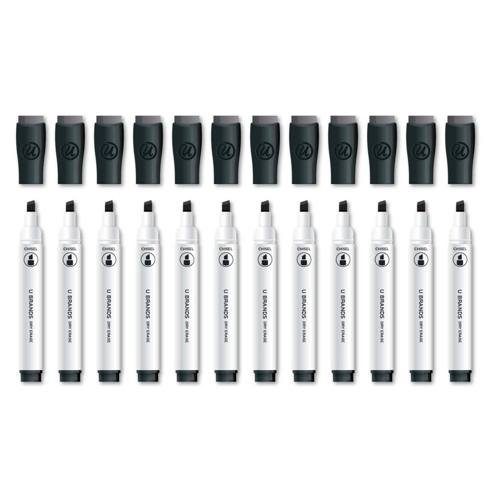 U Brands Low-Odor Dry-Erase Markers, Chisel Point, Black, Pack Of 12 Markers MPN:2925U00-12