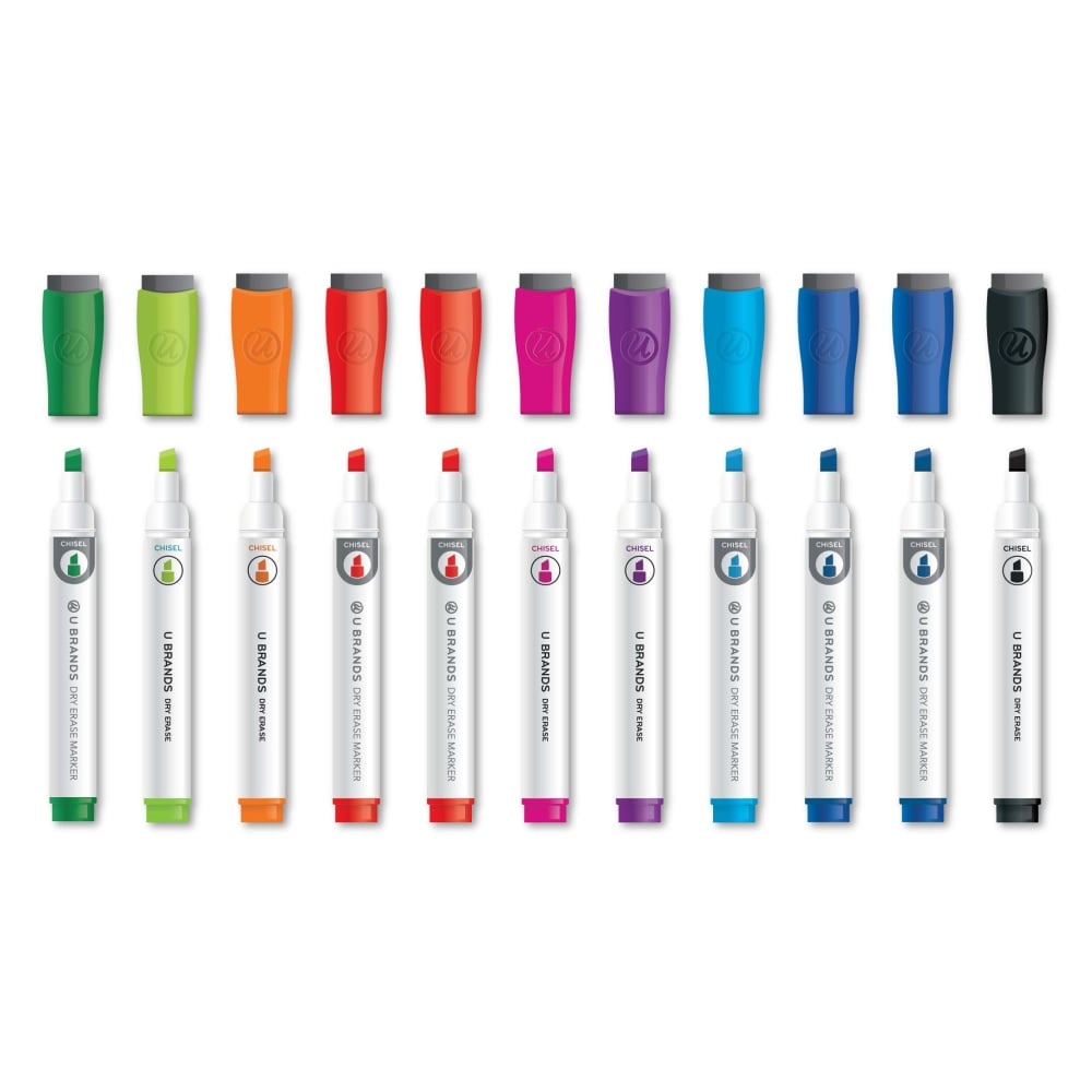 U Brands Low-Odor Dry-Erase Markers, Chisel Tip, White Barrel, Assorted Ink Colors, Pack Of 24 Markers MPN:2929U00-12