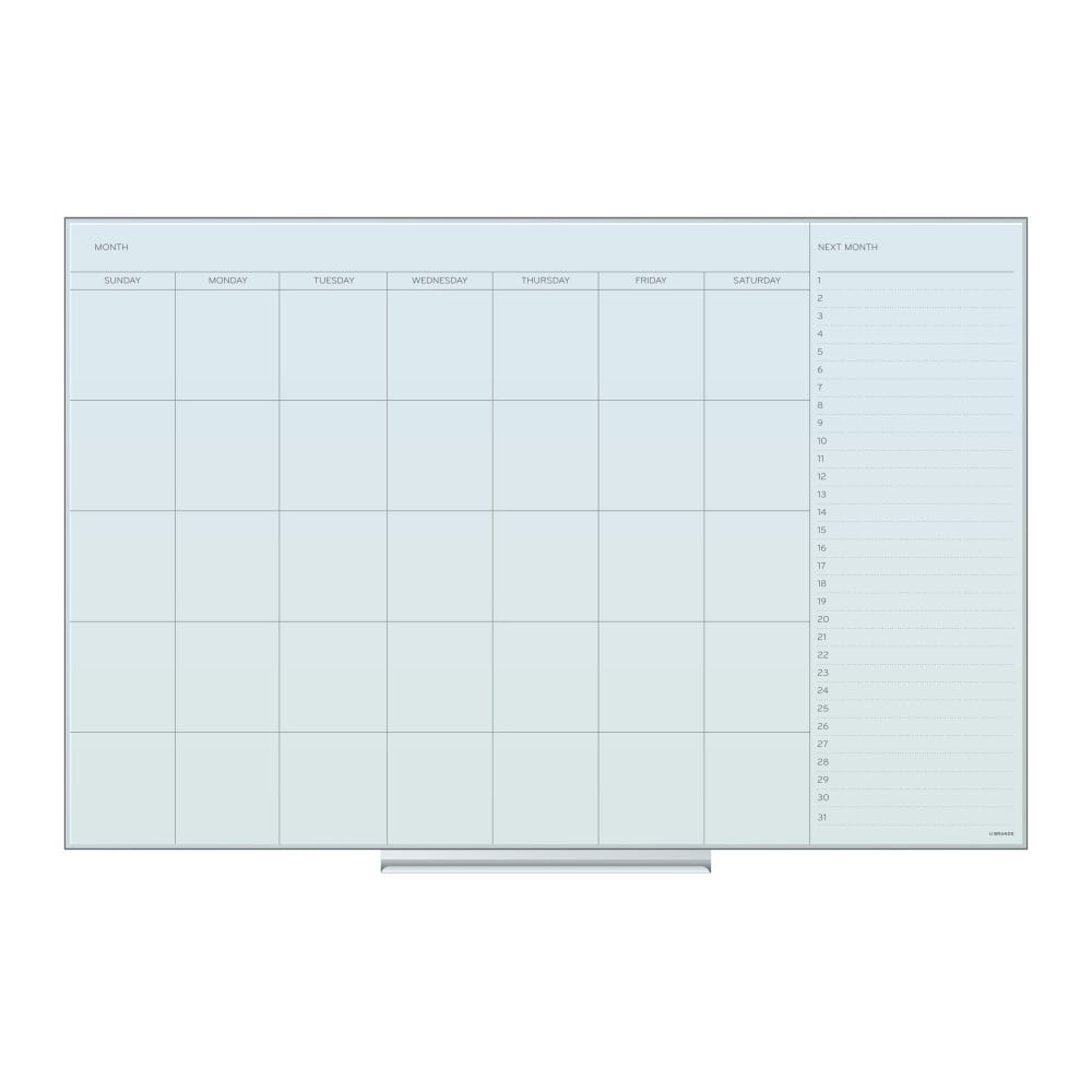 U Brands Floating Non-Magnetic Glass Dry-Erase Monthly Calendar Board, 36inx24in, White Frosted Surface, Frameless, Actual Size 35inx23in (2775U00-01) MPN:2775U00-01