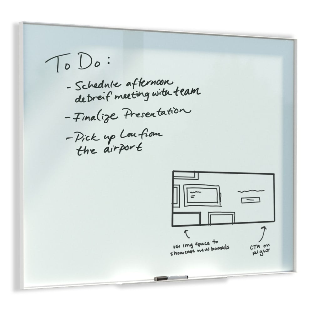 U Brands Glass Non-Magnetic Dry-Erase Board, 36in X 24in, White Frosted Surface, White Aluminum Frame, Actual Size 35in X 23in (2824U00-01) MPN:2824U00-01