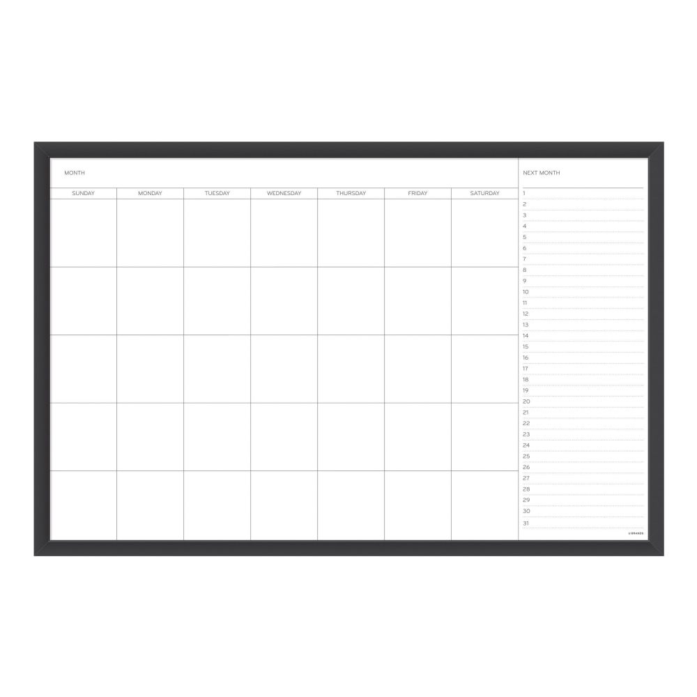 U Brands Magnetic Dry-Erase Monthly Calendar Board, 36in X 24in, Black Aluminum Frame, Actual Size 35in X 23in (2899U00-01) MPN:2899U00-01