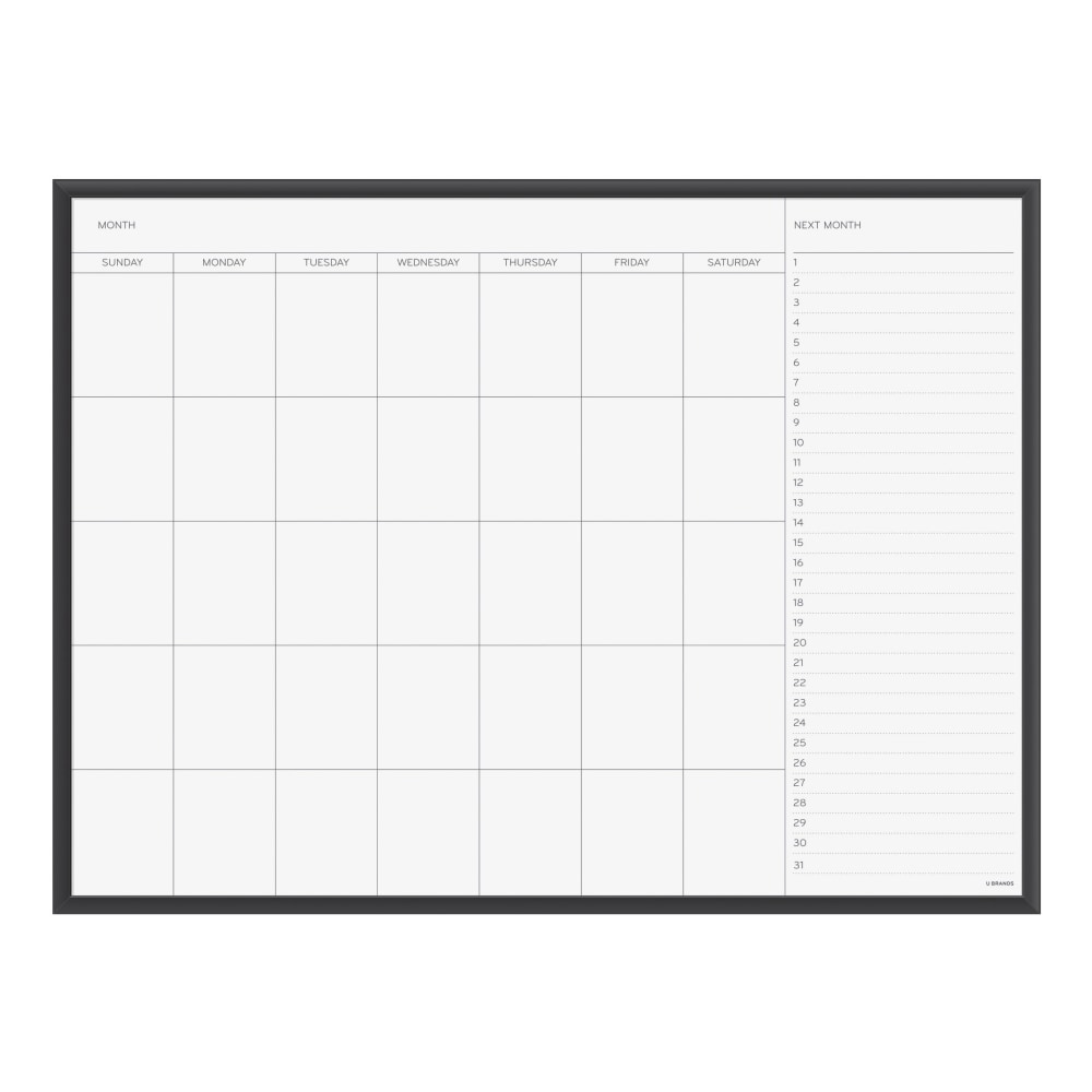 U Brands Magnetic Dry-Erase Monthly Calendar Board, 48in X 36in, Black Aluminum Frame, Actual Size 47in X 35in (2900U00-01) MPN:2900U00-01