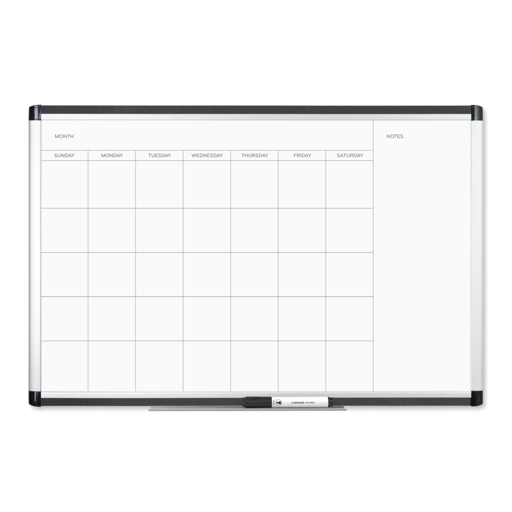 U Brands PINIT Magnetic Dry-Erase Monthly Calendar Board, 36in X 24in, Silver Aluminum Frame, Actual Size 35in X 23in (2901U00-01) MPN:2901U00-01