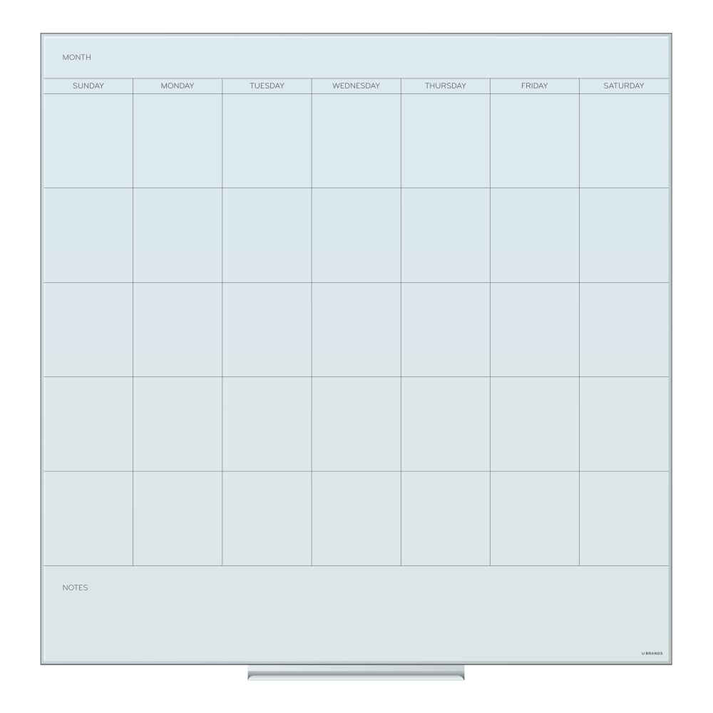 U Brands Floating Glass Dry-Erase Monthly Calendar Board, 36in X 36in, White Frosted Surface, Frameless, Actual Size 35in X 35in (2910U00-01) MPN:2910U00-01