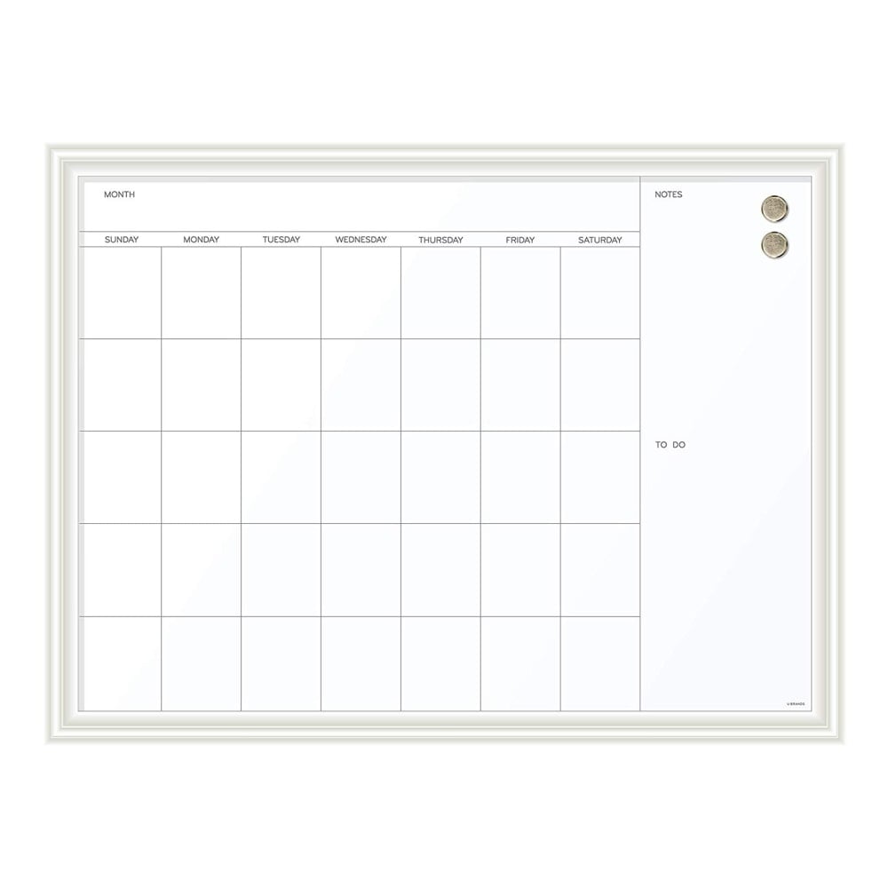 U Brands Magnetic Dry-Erase Monthly Calendar Board, 40in X 30in, White Decor Frame (2918U00-01) MPN:2918U00-01