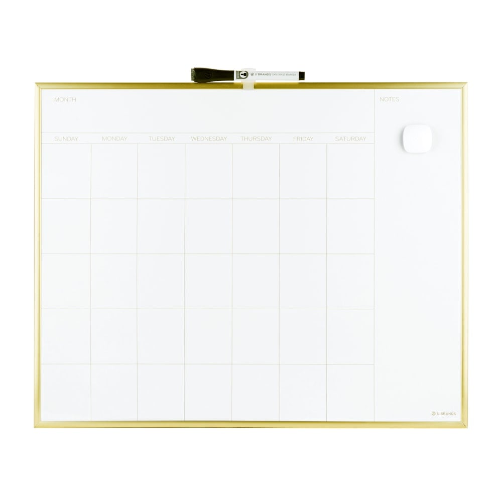 U Brands Magnetic Dry-Erase White Calendar Whiteboard, 16in x 20in, Steel Frame With Gold Finish (Min Order Qty 5) MPN:364U00-04