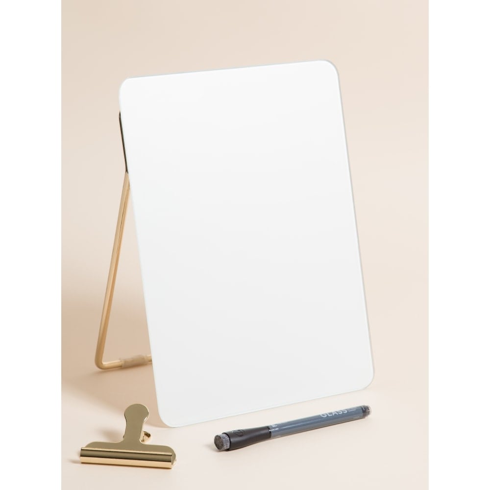 U Brands Non-Magnetic Glass Dry Erase Desktop Easel, 11 3/4in X 8 1/2in, Tempered Glass, Gold Metal Stand, Removable Clip (Min Order Qty 3) MPN:4974A01-06