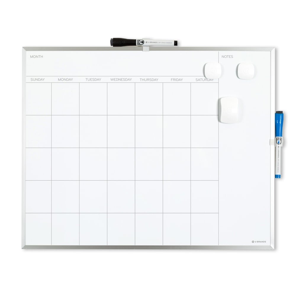 U Brands Magnetic Dry-Erase White Calendar Whiteboard, 16in x 20in, Aluminum Frame With Silver Finish (Min Order Qty 5) MPN:735U00-03