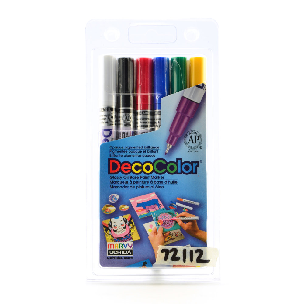 Marvy Uchida DecoColor Paint Markers, Set Of 6 Markers, Extra-Fine Tip, Assorted Primary Colors MPN:1234-6