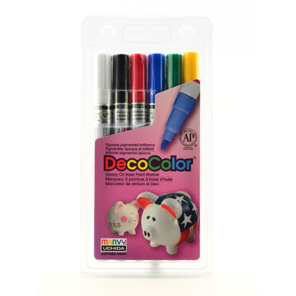 Marvy Uchida DecoColor? Paint Markers, Set Of 6 Markers, Fine Tips, Assorted Primary Colors MPN:200-6A